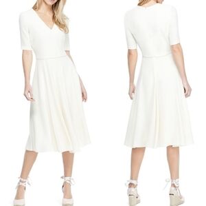 Gal Meets Glam Elegant Cream Midi Dress V Neckline Plus Size Fit Flare Size 16